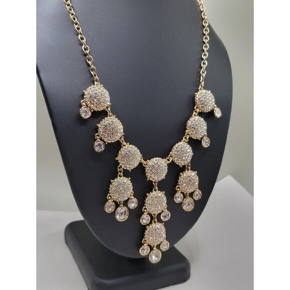 Vintage Gold Tone Rhinestone Statement Bib Necklace - Picture 3 of 10